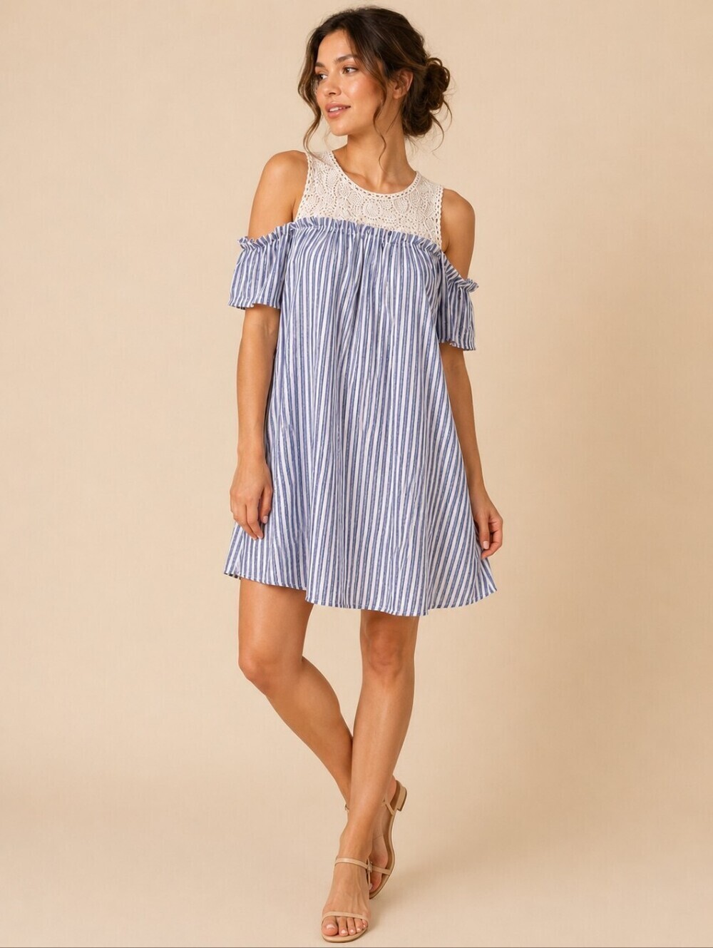 Glitzy GIRLZ Striped Off Shoulder Peasant Babydoll Mini Jumper Dress